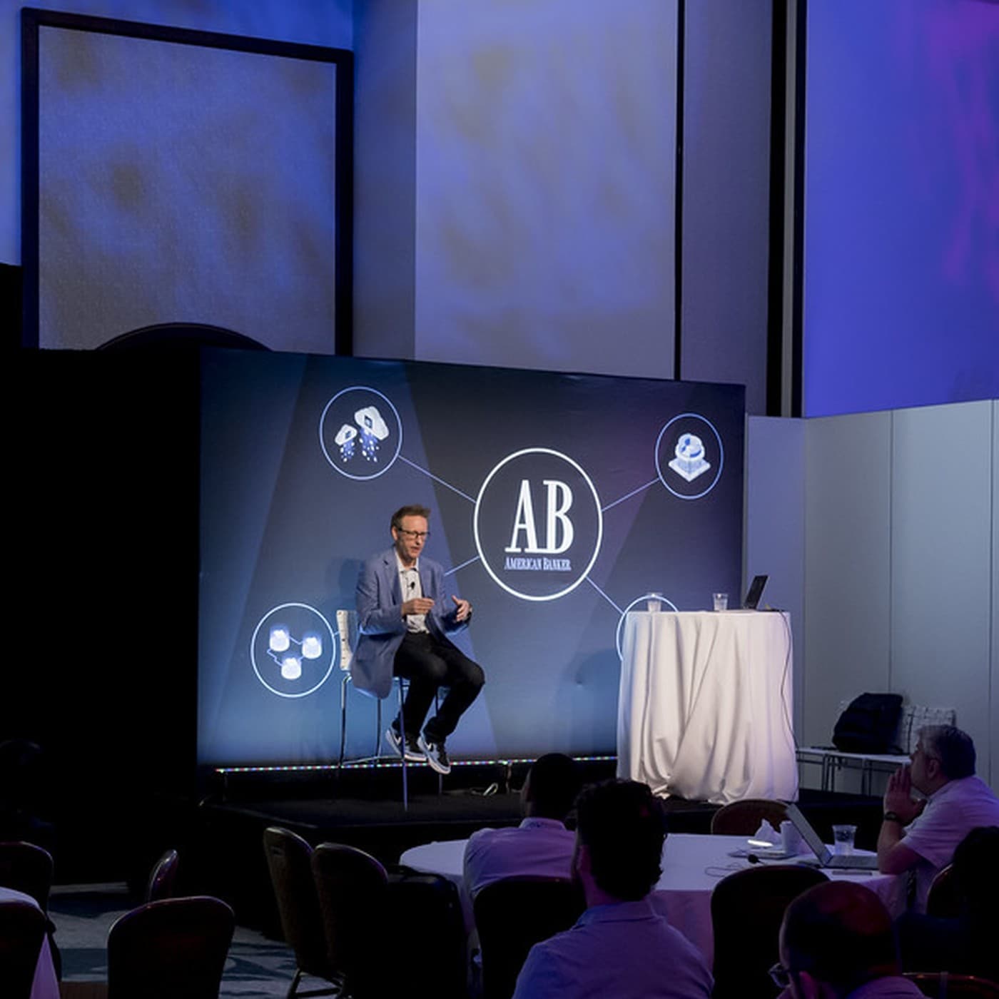 Aaron Cheiffetz mid-talk at American Banker